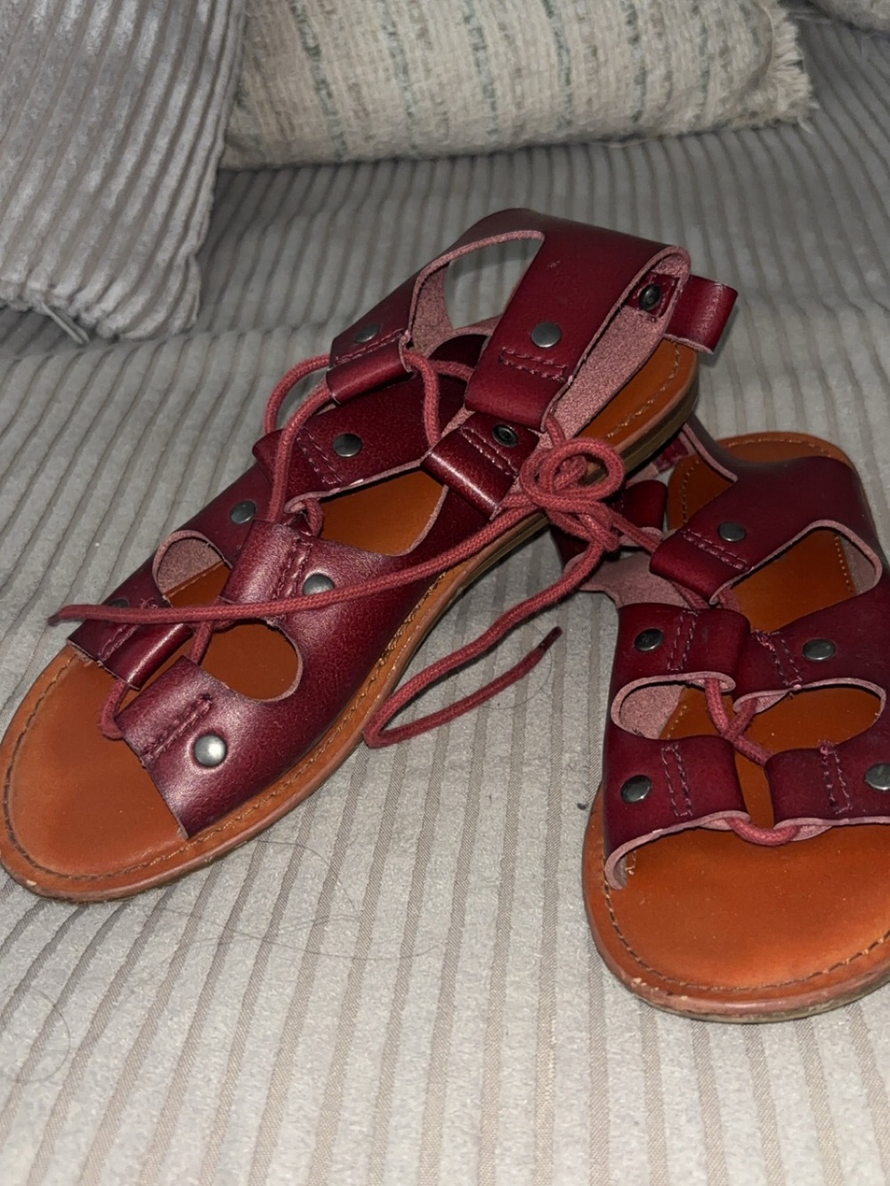 American Eagle Outfitters Burgundy Lace-Up Leather Sandals